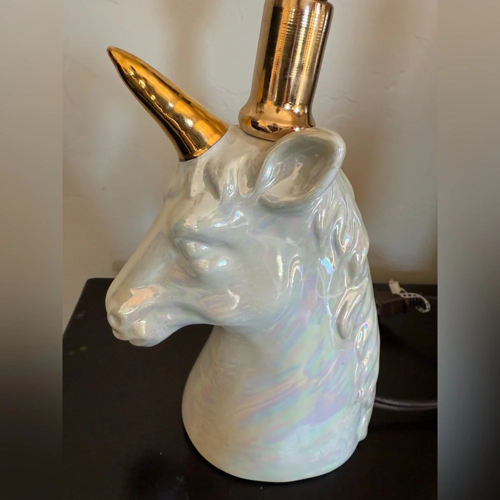 Gold White Unicorn‎ Table Lamp Estate Iridescent ~11” T